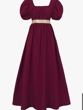 Women’s Victorian Dark Red Regency Dress with Gold Sash Size Large